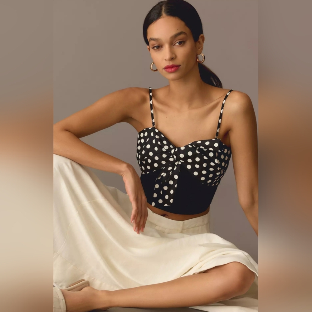 New Dolan Anthropologie Cropped Bow Sweater Tube Top Sz Lrg Black & White Dots